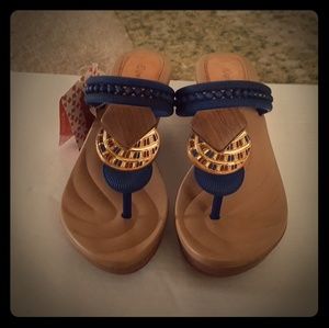 Grendha Blue with Wood & Metal Accents Sandal
